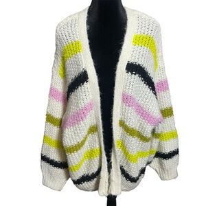 Vero Moda Aperol Striped Open Front chunky knit color block cardigan sweater